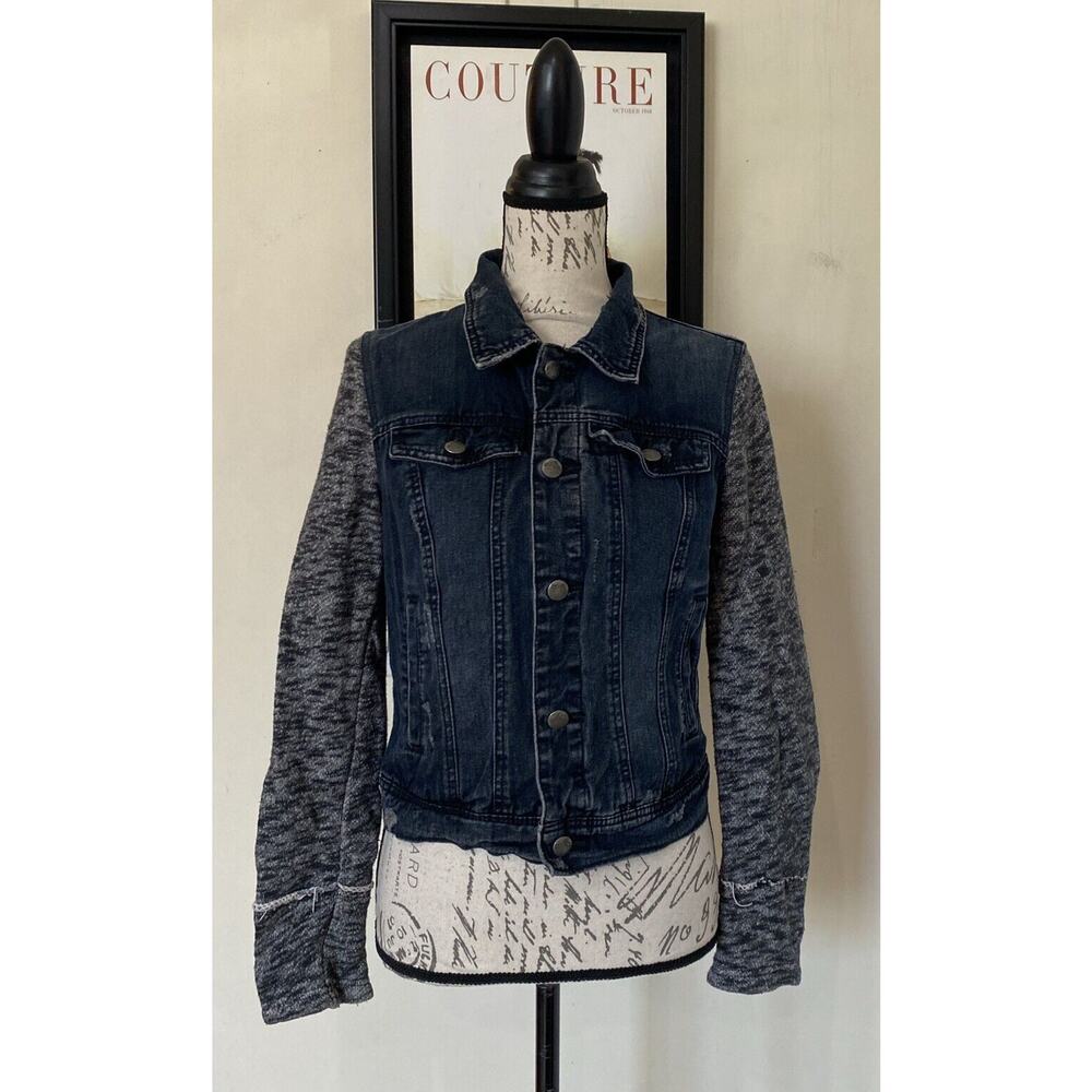 Free People Denim Jacket Hooded Hoodie Size SP